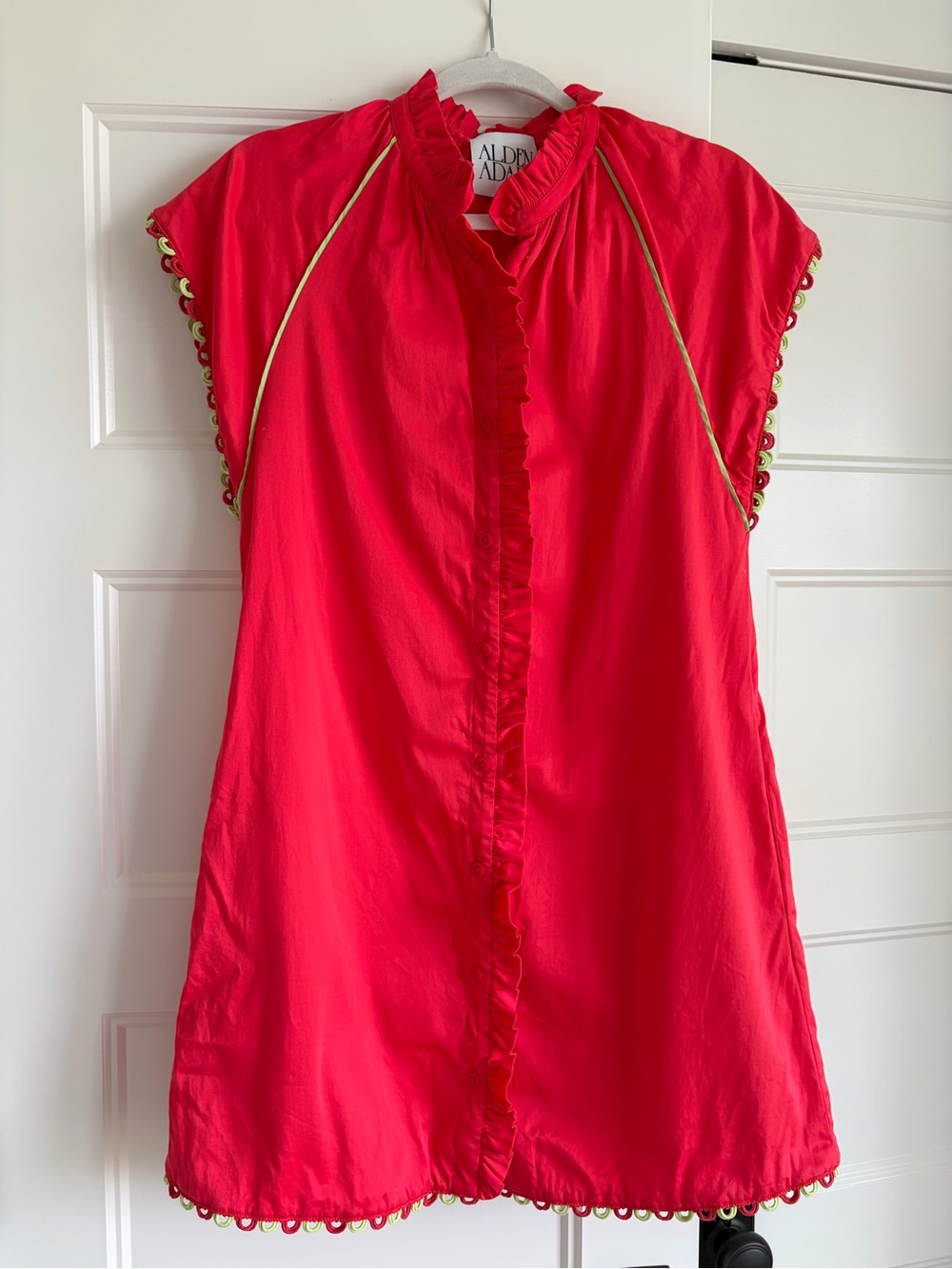 Alden Hot Pink Ruffle-Front Cap Sleeve Tunic with Contrast Trim